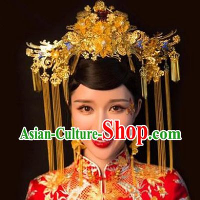 Chinese Handmade Classical Hair Accessories Ancient Queen Phoenix Coronet Hairpins Complete Set for Women