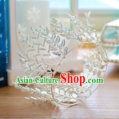Handmade Classical Hair Accessories Baroque Crystal Leaf Round Royal Crown Princess Coronet for Women