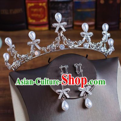 Handmade Classical Wedding Hair Accessories Bride Baroque Crystal Bowknot Royal Crown Hair Clasp for Women