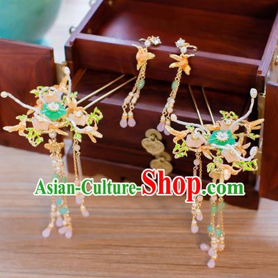 Chinese Handmade Classical Hair Accessories Ancient Bride Beads Tassel Hairpins Step Shake for Women
