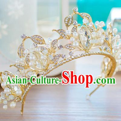 Handmade Classical Hair Accessories Baroque Crystal Golden Royal Crown Princess Coronet for Women