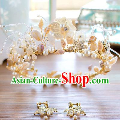 Handmade Classical Hair Accessories Baroque Shell Royal Crown Princess Hair Clasp for Women