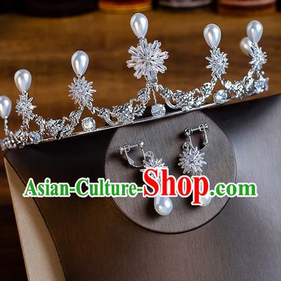 Handmade Classical Wedding Hair Accessories Bride Baroque Crystal Snowflake Royal Crown Hair Clasp for Women