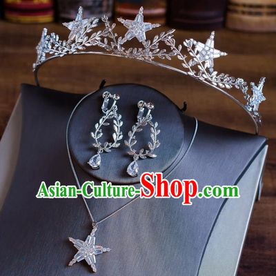 Handmade Classical Wedding Hair Accessories Bride Baroque Crystal Royal Crown and Necklace Earrings for Women