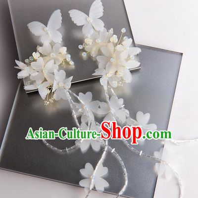 Handmade Classical Wedding Accessories Silk Butterfly Tassel Eardrop Bride Earrings for Women