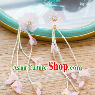 Handmade Classical Wedding Accessories Bride Pink Flowers Tassel Earrings for Women