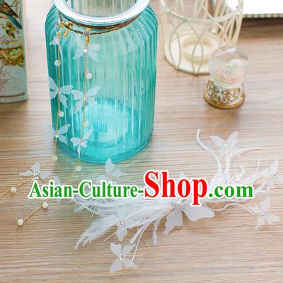 Handmade Classical Wedding Hair Accessories Bride Hair Clasp White Feather Hair Stick for Women