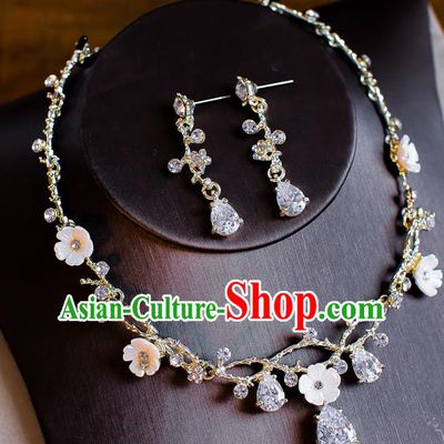 Handmade Classical Wedding Accessories Bride Crystal Necklace and Earrings for Women