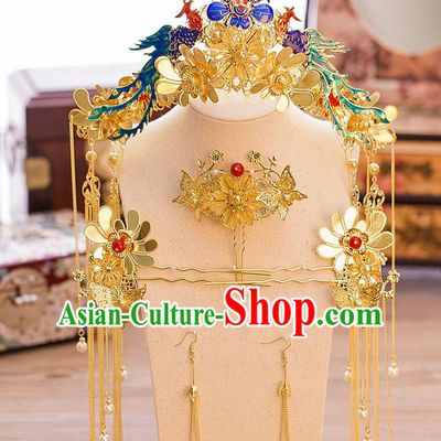 Chinese Handmade Classical Hair Accessories Ancient Palace Phoenix Coronet Hairpins Complete Set for Women