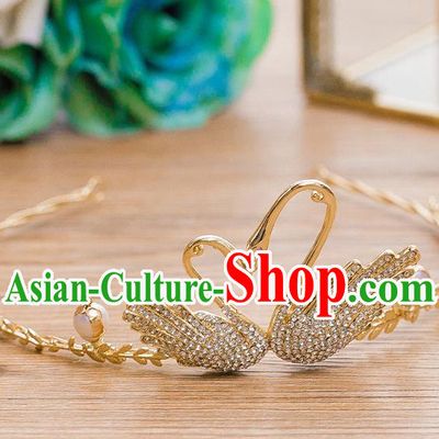 Handmade Classical Hair Accessories Bride Baroque Crystal Swan Royal Crown for Women