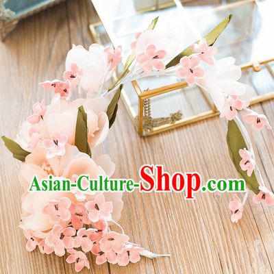 Handmade Classical Wedding Hair Accessories Bride Pink Flowers Hair Clasp Headwear for Women
