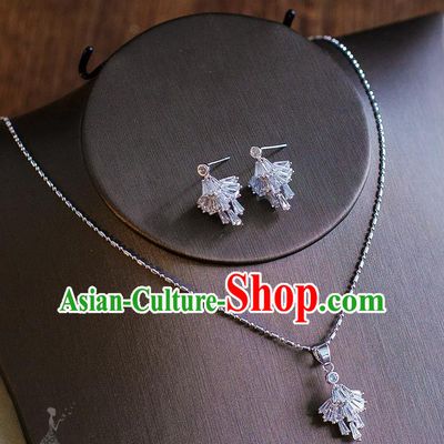 Handmade Classical Wedding Accessories Bride Crystal Zircon Necklace and Earrings for Women