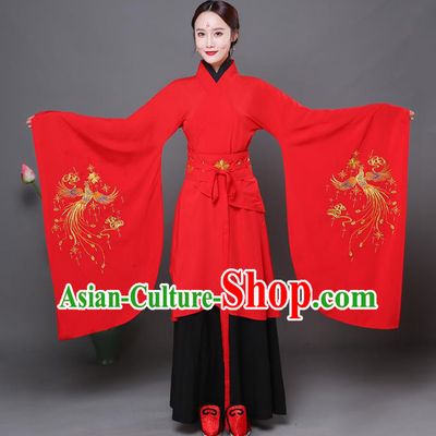Traditional Chinese Ancient Princess Wedding Red Costume Han Dynasty Palace Lady Embroidered Clothing for Women