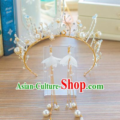 Handmade Classical Hair Accessories Baroque Royal Crown and Earrings for Women