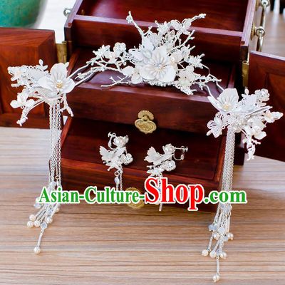 Chinese Handmade Classical Hair Accessories Ancient White Tassel Hairpins for Women