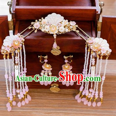 Chinese Handmade Classical Hair Accessories Ancient Hair Comb Shell Hair Clip Tassel Hairpins for Women