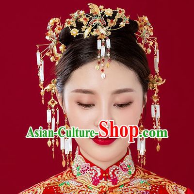 Chinese Handmade Classical Hair Accessories Ancient Red Phoenix Coronet Tassel Hairpins for Women
