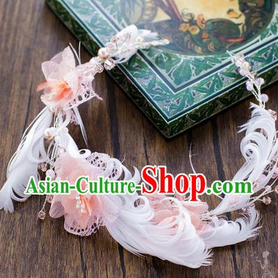 Handmade Classical Wedding Hair Accessories Bride Feather Flowers Hair Clasp Headwear for Women