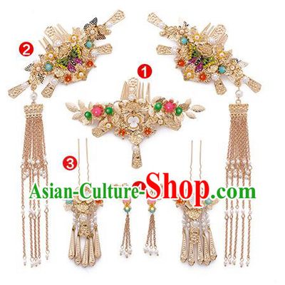 Chinese Handmade Classical Hair Accessories Ancient Bride Hair Combs Tassel Hairpins for Women