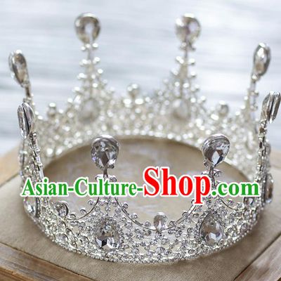 Handmade Classical Hair Accessories Baroque Luxury Crystal Hair Clasp Round Royal Crown Headwear for Women