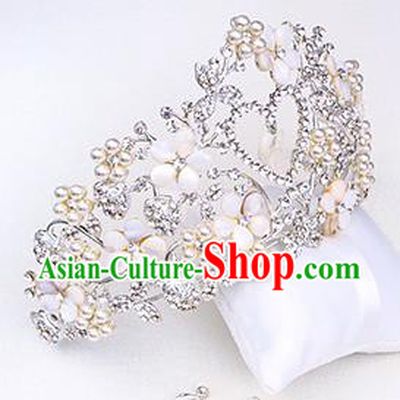 Handmade Classical Hair Accessories Baroque Luxury Crystal Pearls Royal Crown Headwear for Women