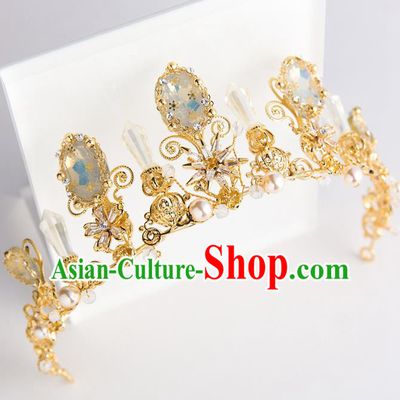 Handmade Classical Hair Accessories Baroque Bride Crystal Golden Royal Crown Headwear for Women