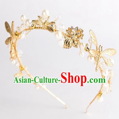 Handmade Classical Wedding Hair Accessories Bride Golden Dragonfly Hair Clasp Headwear for Women