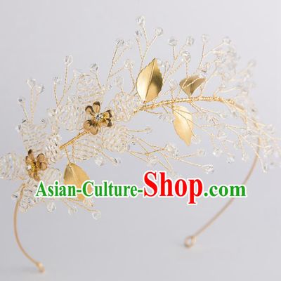 Handmade Classical Wedding Hair Accessories Bride Golden Leaf Hair Clasp Headwear for Women