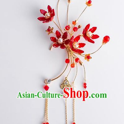 Handmade Classical Wedding Accessories Earrings Baroque Bride Red Beads Tassel Ear Pendant for Women