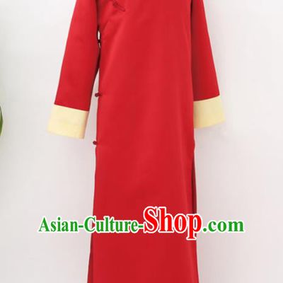 Traditional Republic of China Nobility Childe Costume, Chinese Cross Talke Clothing Red Long Robe for Men