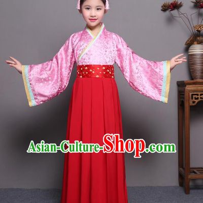Traditional China Qin Dynasty Young Lady Costume, Chinese Ancient Princess Hanfu Clothing for Kids