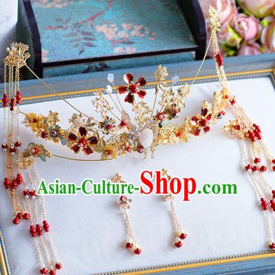 Chinese Handmade Classical Hair Accessories Xiuhe Suit Tassel Phoenix Coronet Hairpins Complete Set for Women