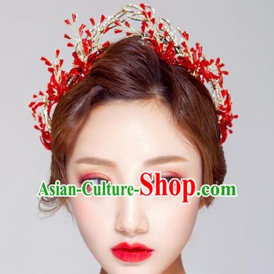 Handmade Classical Hair Accessories Baroque Bride Red Royal Crown Headwear for Women