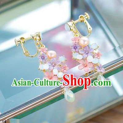 China Handmade Classical Wedding Accessories Hanfu Flowers Tassel Earrings for Women
