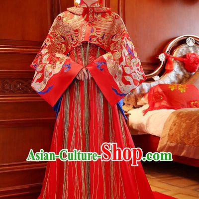 Traditional Ancient Chinese Wedding Costume, China Style Xiuhe Suits Bride Toast Red Embroidered Clothing for Women