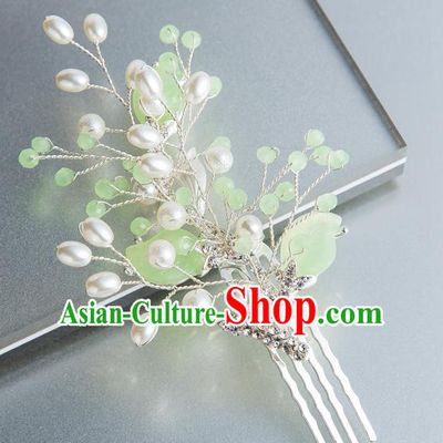 Handmade Classical Wedding Hair Accessories Bride Green Leaf Hairpins Pearls Hair Combs for Women