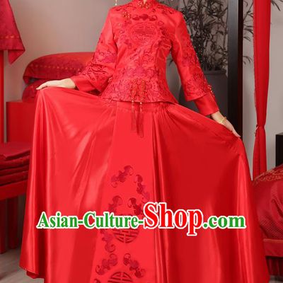 Traditional Ancient Chinese Wedding Costume Bride Embroidered Cheongsam Xiuhe Suits for Women