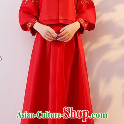 Traditional Chinese Wedding Costume Xiuhe Suit Ancient Bride Embroidered Red Dress Cheongsam for Women