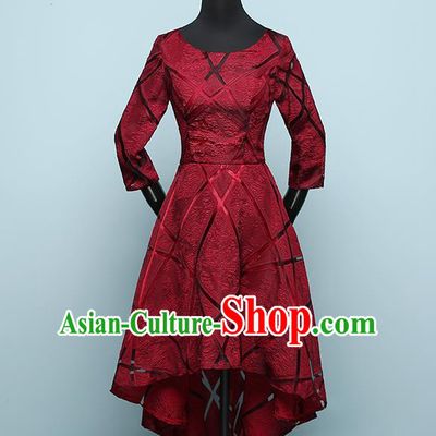 Top Grade Modern Dance Costume Chorus Group Clothing Bridesmaid Wine Red Dress for Women