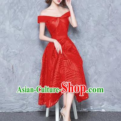 Top Grade Modern Dance Chorus Costume Red Full Dress Compere Bubble Dress for Women