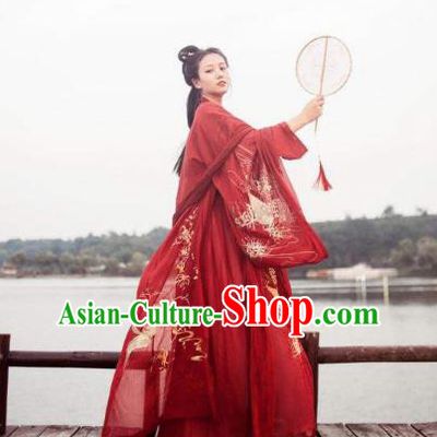 China Ancient Tang Dynasty Princess Wedding Costume Traditional Chinese Bride Red Dress Clothing for Women