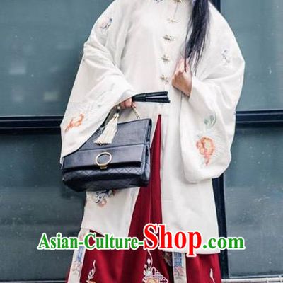 China Ancient Ming Dynasty Palace Lady Costume Embroidered Long Cape and Skirt for Women