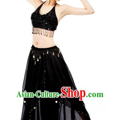 Indian Bollywood Belly Dance Black Tassel Dress Clothing Asian India Oriental Dance Costume for Women