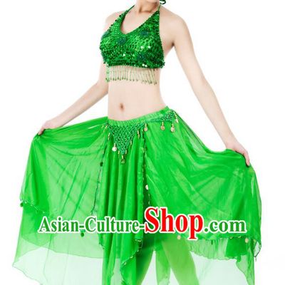 Indian Bollywood Belly Dance Green Tassel Dress Clothing Asian India Oriental Dance Costume for Women