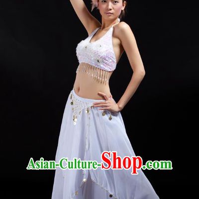 Indian Bollywood Belly Dance White Tassel Dress Clothing Asian India Oriental Dance Costume for Women