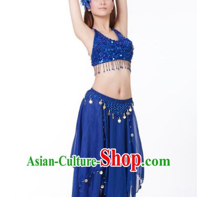 Indian Bollywood Belly Dance Deep Blue Tassel Dress Clothing Asian India Oriental Dance Costume for Women