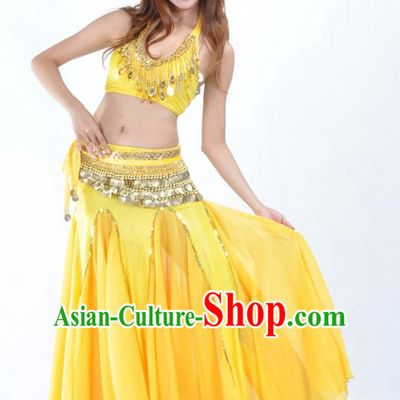 Traditional Indian Bollywood Belly Dance Yellow Dress Asian India Oriental Dance Costume for Women