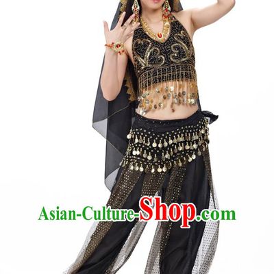 Traditional Indian Belly Dance Sequined Black Dress Asian India Oriental Dance Costume for Women