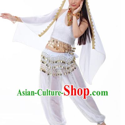 Traditional Indian Belly Dance Sequined White Dress Asian India Oriental Dance Costume for Women