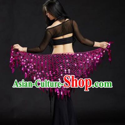 Indian Belly Dance Purple Sequin Waist Scarf Waistband India Raks Sharki Belts for Women